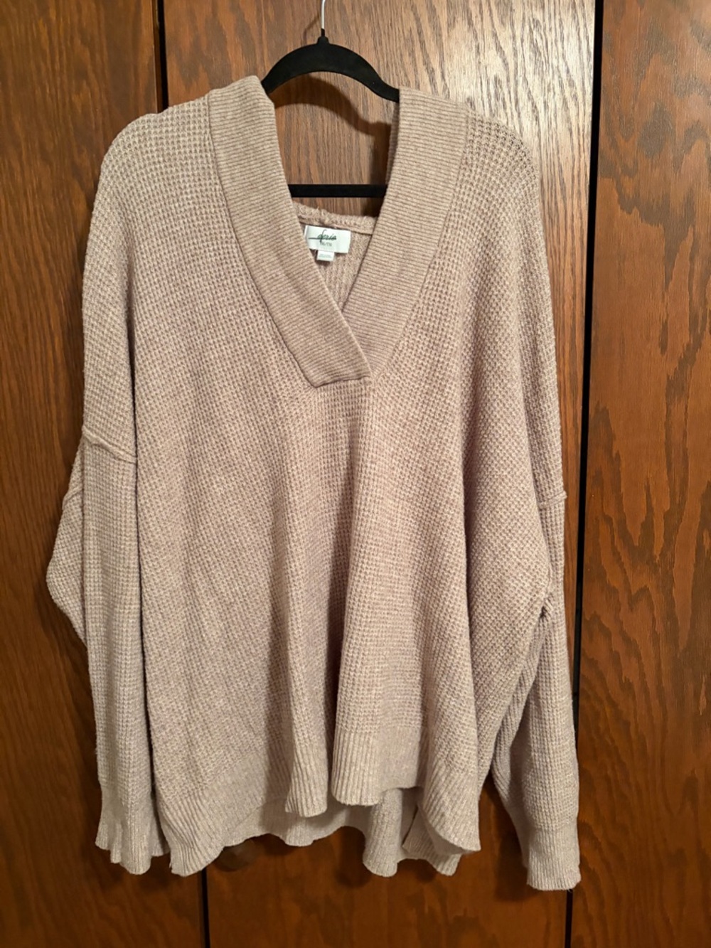 aerie Taupe V-Neck Waffle Knit Sweater